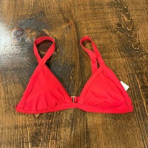 Red Ribbed Bikini Top